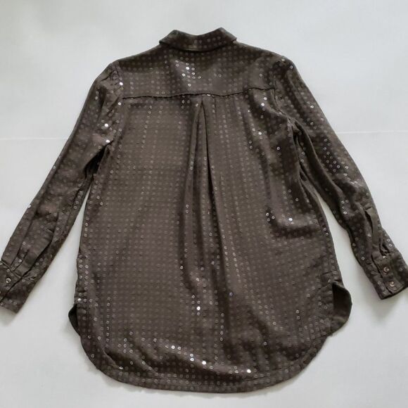 ANTHROPOLOGIE MAEVE womens XS olive green sequins long sleeve button shirt - Picture 2 of 5